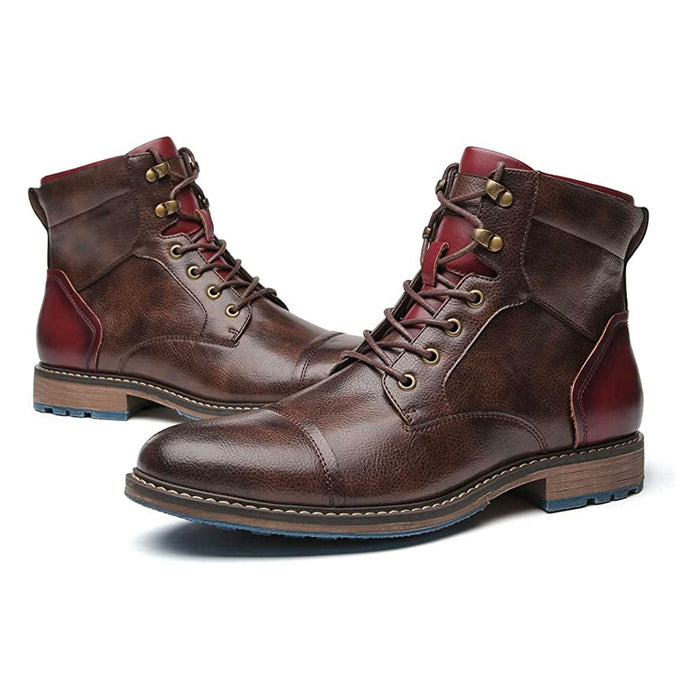 Men's Oxford Boots, Breathable Synthetic Leather, Anti-Slip Rubber Sole, Lace-Up with Inner Zipper, Comfortable PU Leather, Casual & Formal Use