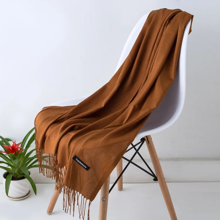 Warm Cozy Women Scarf - Long Fringe, Cashmere, Winter