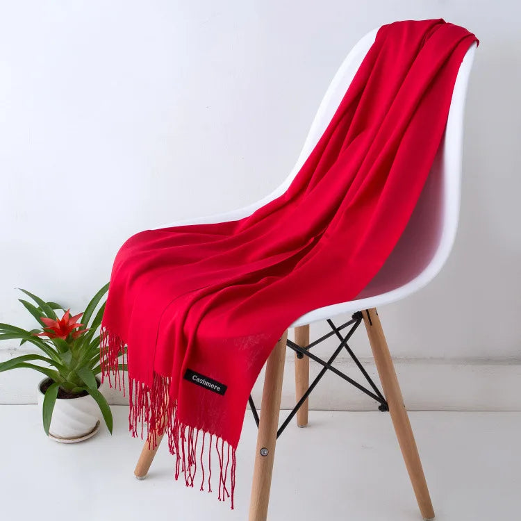 Warm Cozy Women Scarf - Long Fringe, Cashmere, Winter