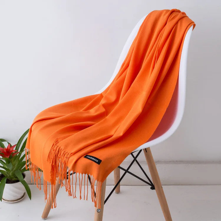 Warm Cozy Women Scarf - Long Fringe, Cashmere, Winter