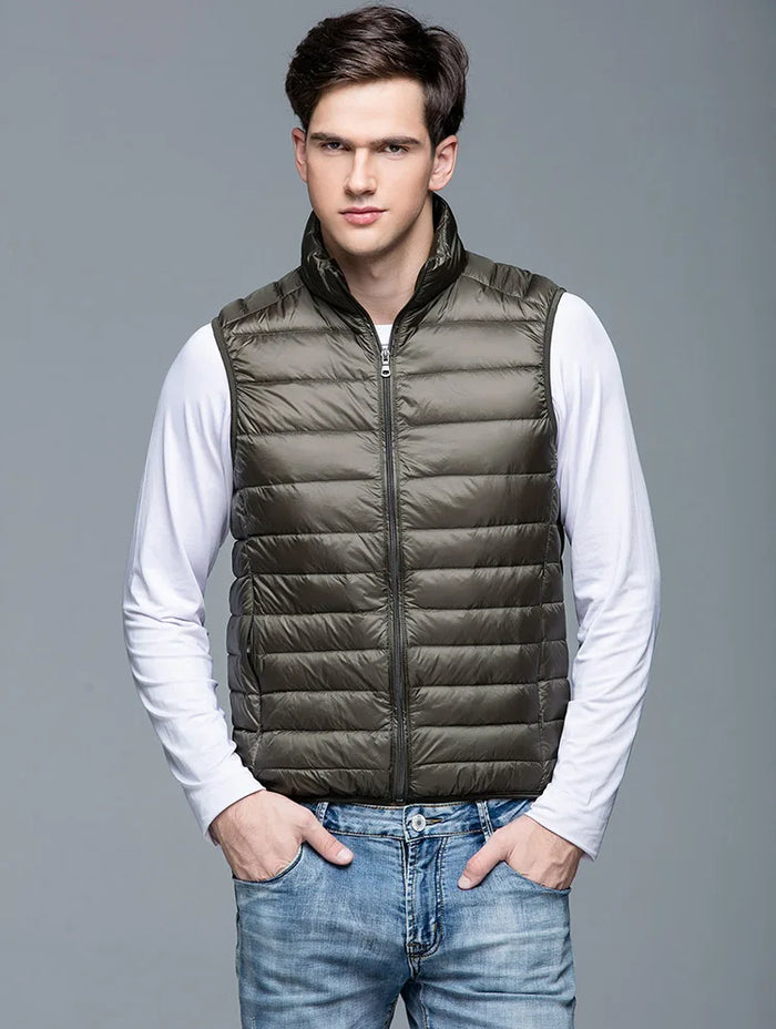 Lightweight Classic Men Down Vest - Quilted Nylon Layering