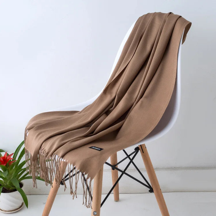 Warm Cozy Women Scarf - Long Fringe, Cashmere, Winter