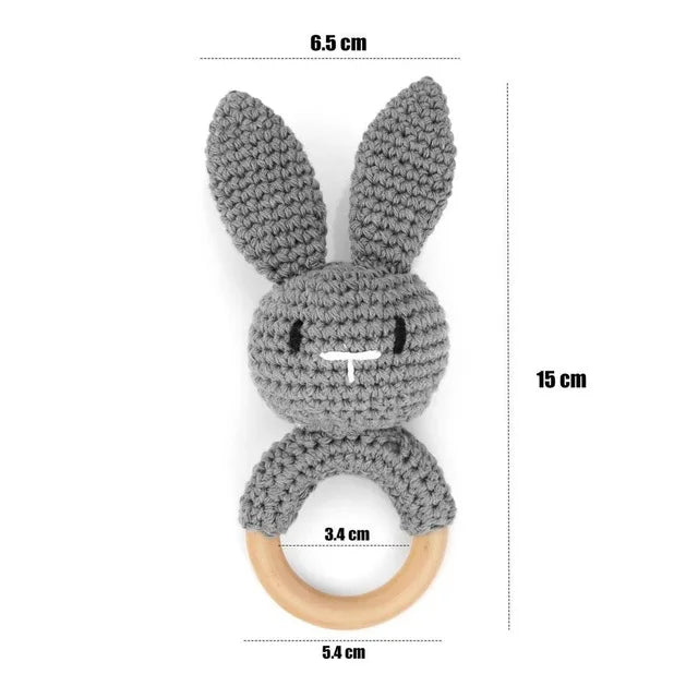 Crochet Bear Teether Rattle Ring Newborn Sensory Toys