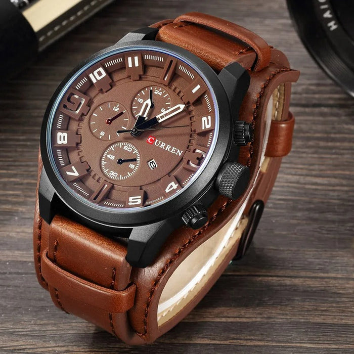 Premium men's chronograph watch – classic design, genuine leather, for business and formal occasions