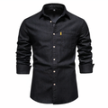 Men's Tailored Fit Denim Shirt in Luxurious Cotton, Long Sleeves, Versatile for Casual and Formal Wear