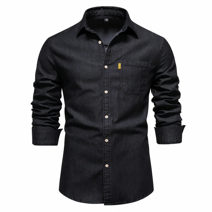 Men's Tailored Fit Denim Shirt in Luxurious Cotton, Long Sleeves, Versatile for Casual and Formal Wear