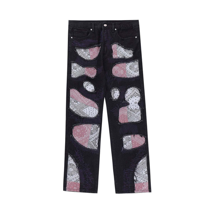 Unique Bandana Patchwork Jeans for Men and Women, Various Fits in Classic Blue Denim and Bold Black Wash