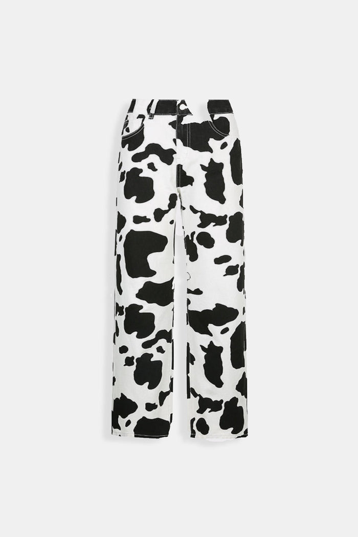 Unique Cow Print Denim Jeans for Women, Comfortable High-Quality Casual Fit, Available in Skinny, Relaxed, and Straight Leg Styles