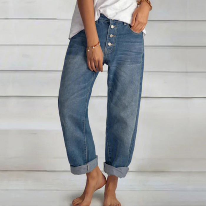 Stylish Women's Denim Trousers with Unique Design and Comfortable Fit in Classic Blue, Available in Sizes S-3XL