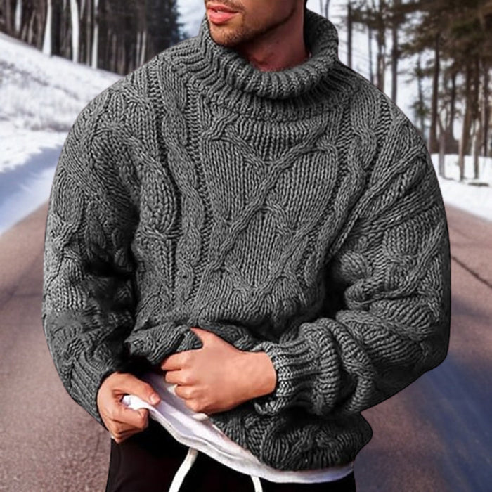 Warm Men's Cable Knit Jumper - Oversized Turtleneck Winter