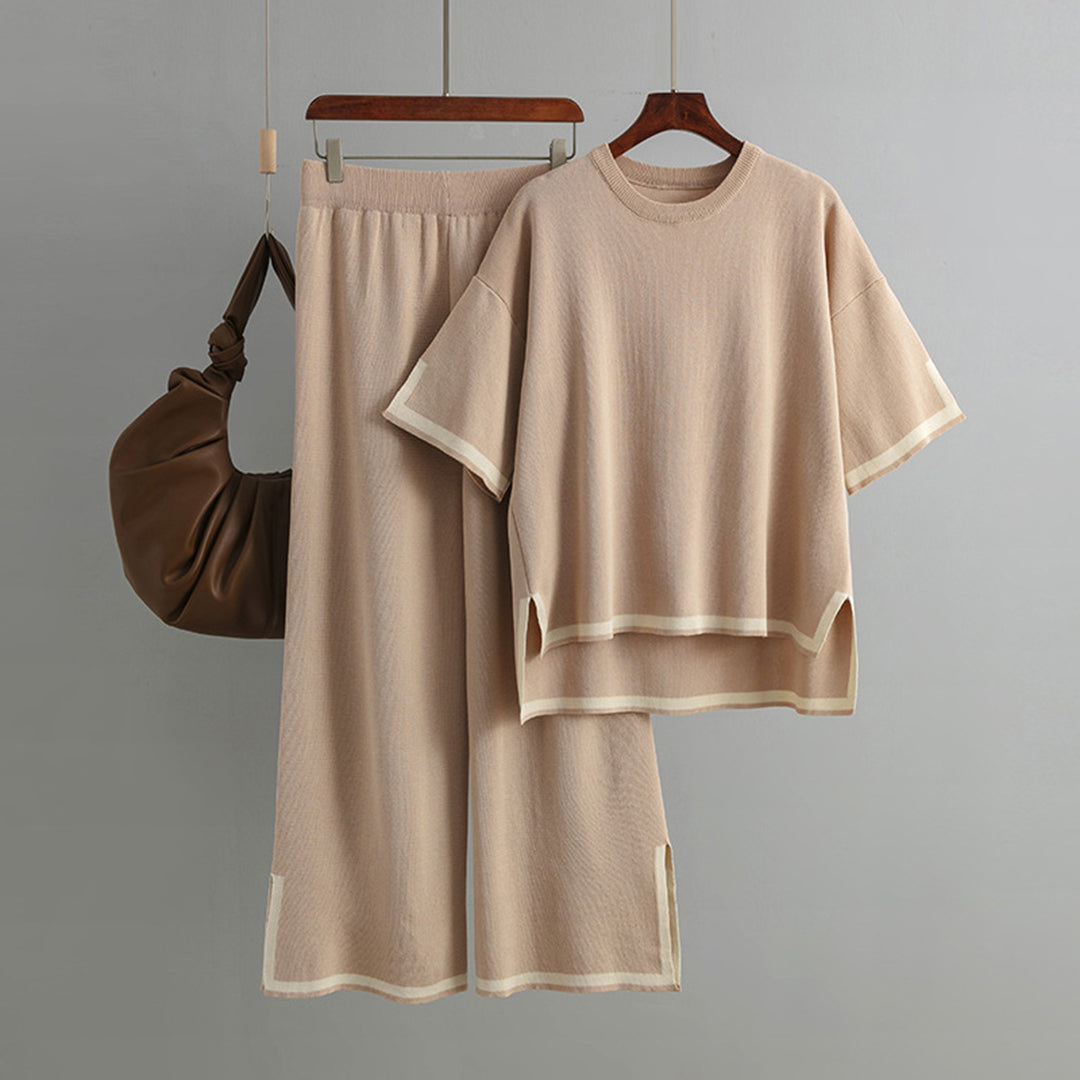 Lightweight &amp; flattering women’s summer two-piece set – relaxed fit top and Trousers, breathable polyester, for everyday wear