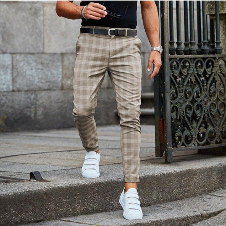 Stylish Checkered Mens Chino Trousers, Lightweight Cotton, Comfortable Fit for Casual and Semi-Formal Wear