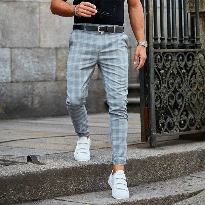 Stylish Checkered Mens Chino Trousers, Lightweight Cotton, Comfortable Fit for Casual and Semi-Formal Wear