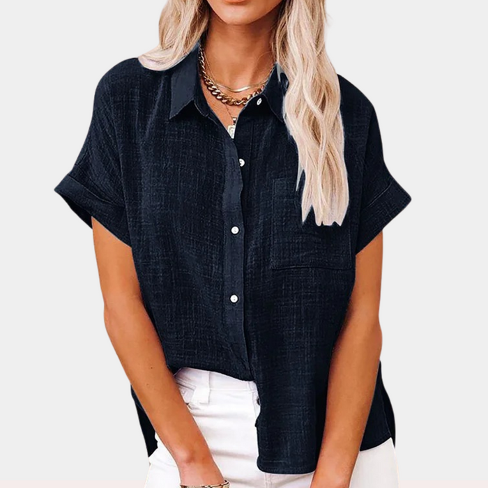 Breathable women's blouse – short sleeves, lightweight fabric, for festive occasions