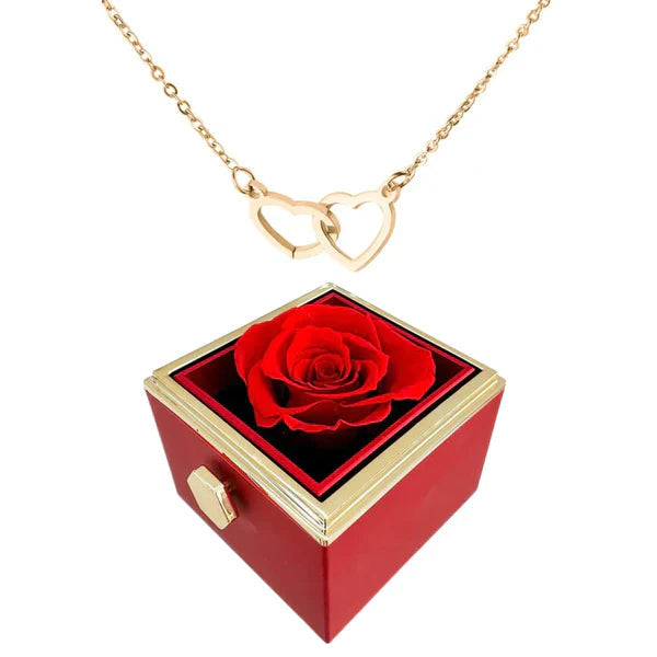 Luxurious women's gift set – preserved rose with hidden heart necklace, 18k gold-plated stainless steel, for Valentine's Day