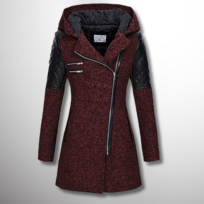 Warm Women's Winter Coat - Asymmetric Zip, Cotton Blend