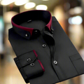 Classic Long Sleeve Men's Dress Shirt with Contrasting Collar and Buttoned Cuffs, Premium Cotton Blend, Regular Fit, Versatile Style