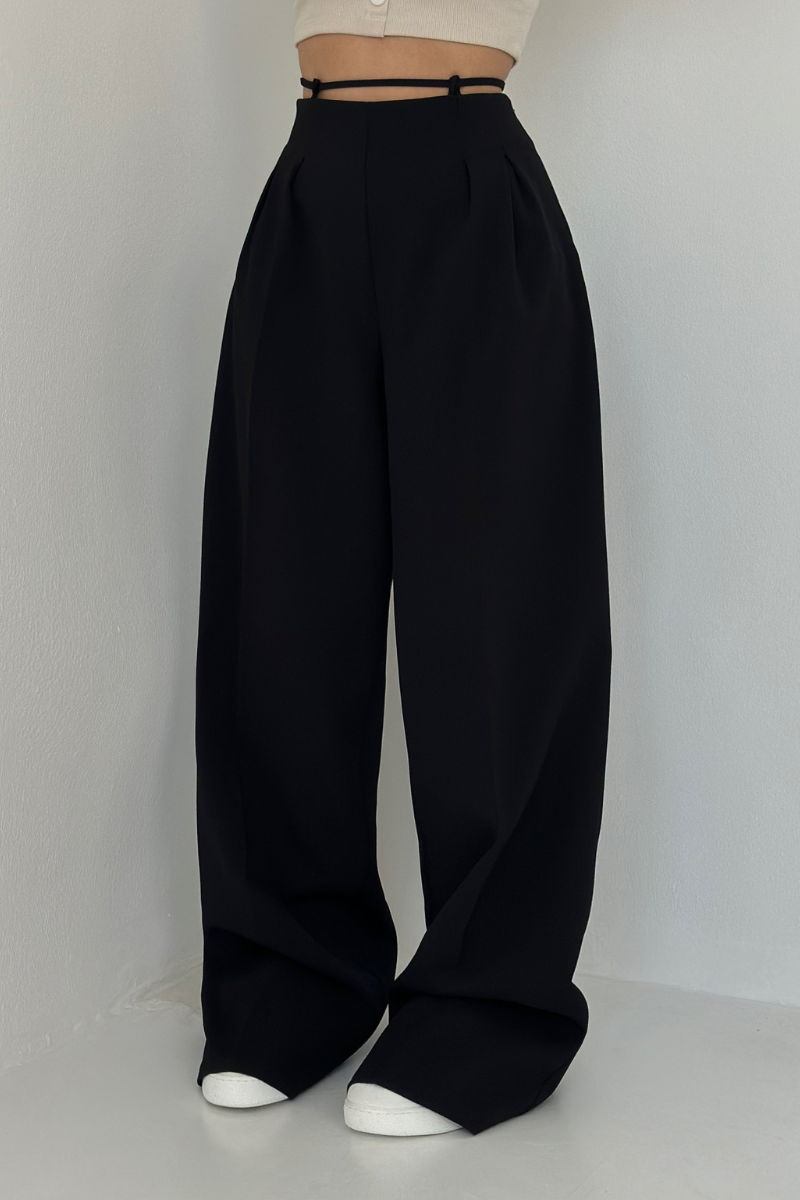 High-Waisted Wide-Leg Trousers in Dark Blue, Soft and Comfortable Palazzo Trousers for Effortless Style
