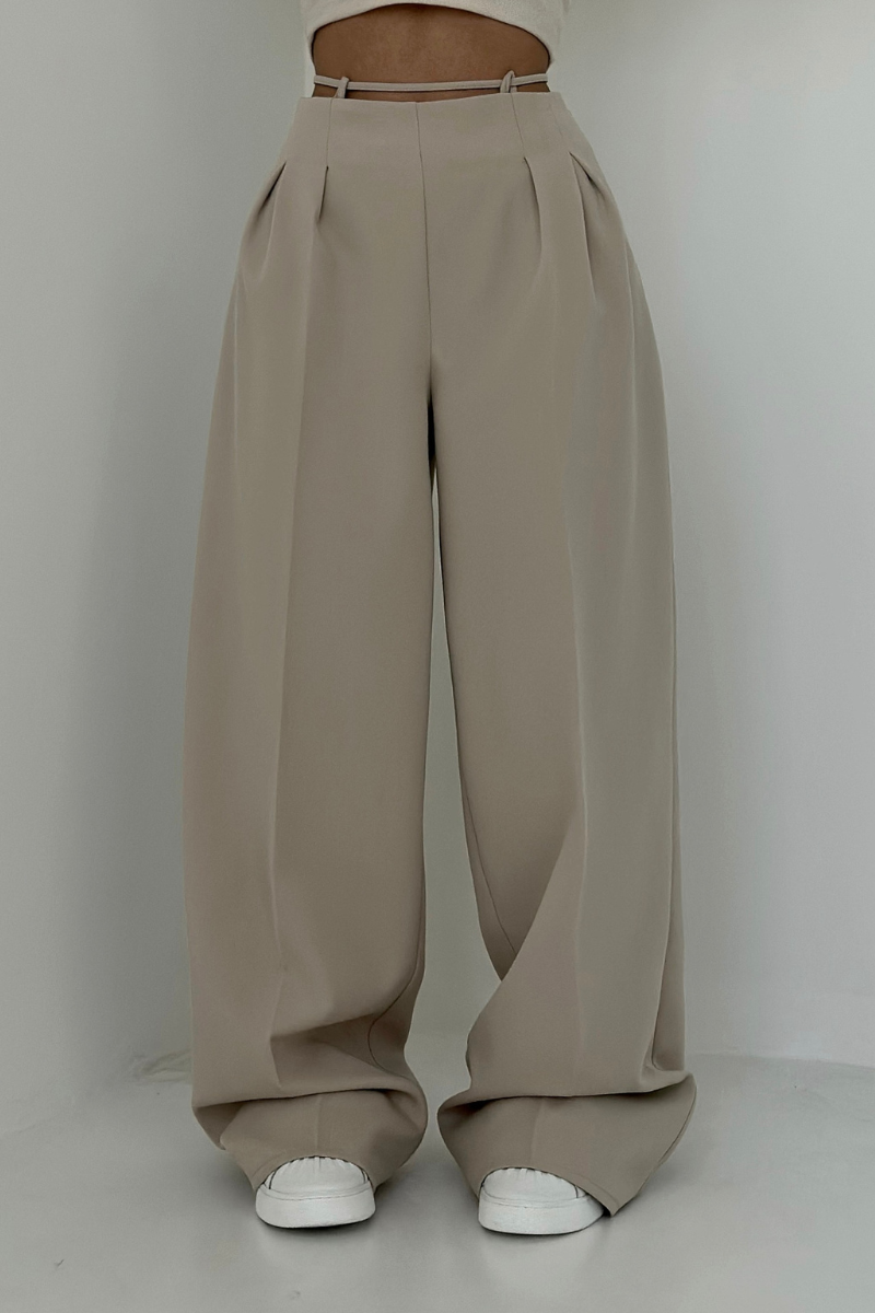 High-Waisted Wide-Leg Trousers in Dark Blue, Soft and Comfortable Palazzo Trousers for Effortless Style