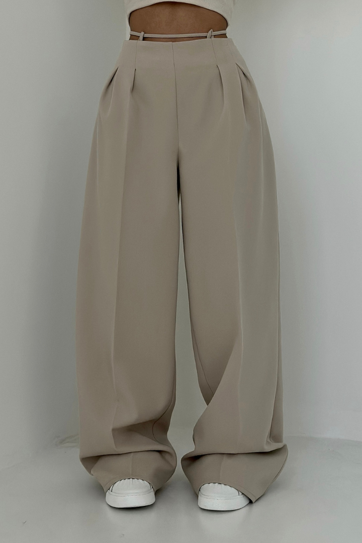 High-Waisted Wide-Leg Trousers in Dark Blue, Soft and Comfortable Palazzo Trousers for Effortless Style