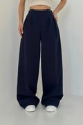 High-Waisted Wide-Leg Trousers in Dark Blue, Soft and Comfortable Palazzo Trousers for Effortless Style