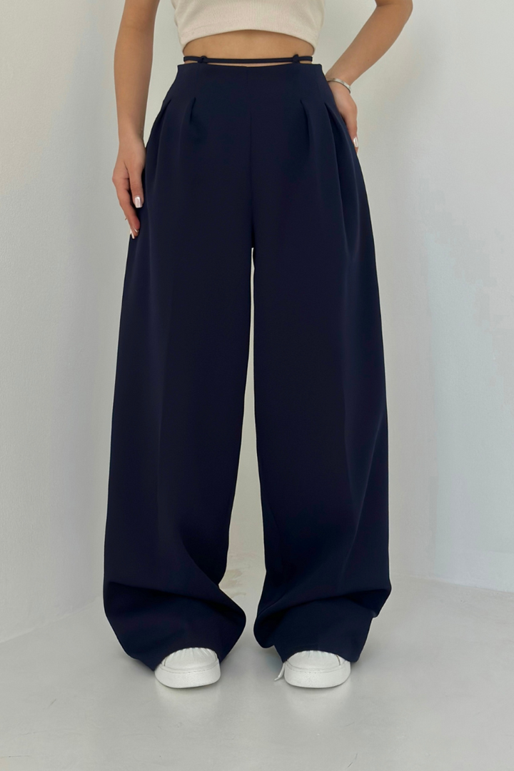 High-Waisted Wide-Leg Trousers in Dark Blue, Soft and Comfortable Palazzo Trousers for Effortless Style