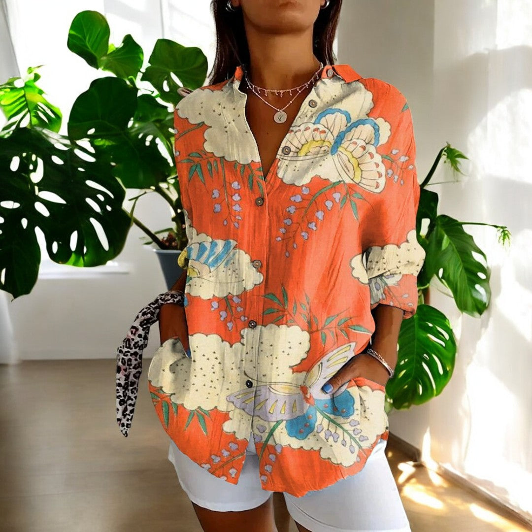 Vintage Floral Womens Blouse, Lightweight Summer Top with Button Front and Relaxed Fit