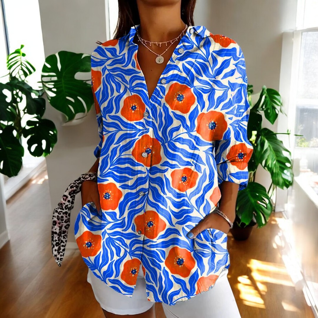 Vintage Floral Womens Blouse, Lightweight Summer Top with Button Front and Relaxed Fit