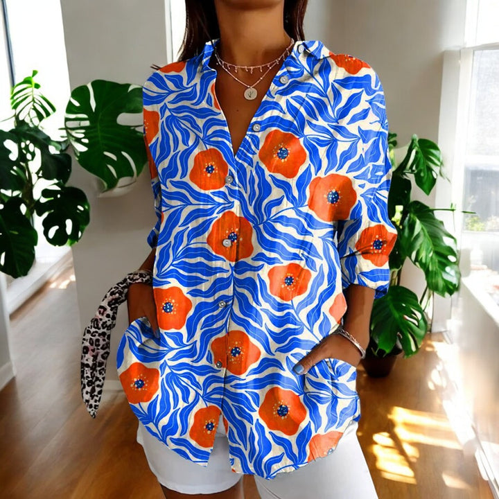 Vintage Floral Womens Blouse, Lightweight Summer Top with Button Front and Relaxed Fit