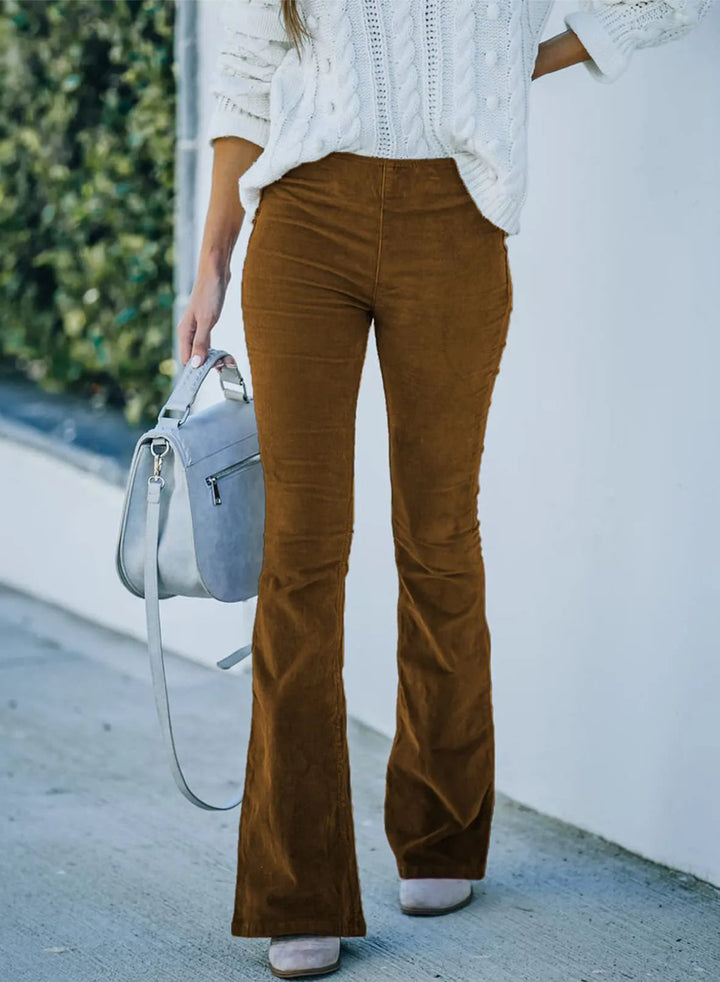 Ribbed Wide Leg Trousers for Women with Elasticated Waist and Flared Legs, Comfortable and Stylish