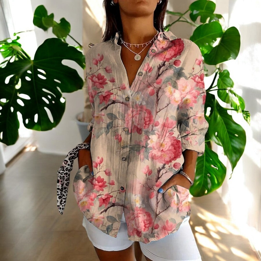 Vintage Floral Womens Blouse, Lightweight Summer Top with Button Front and Relaxed Fit