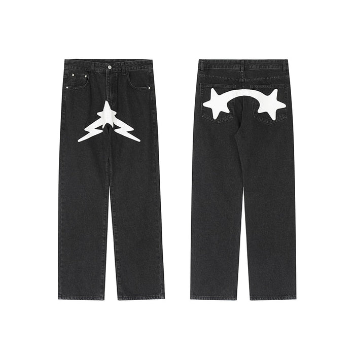 Y2K Print Jeans with Vibrant Designs, Relaxed Fit, Comfortable Denim for Trendy Style