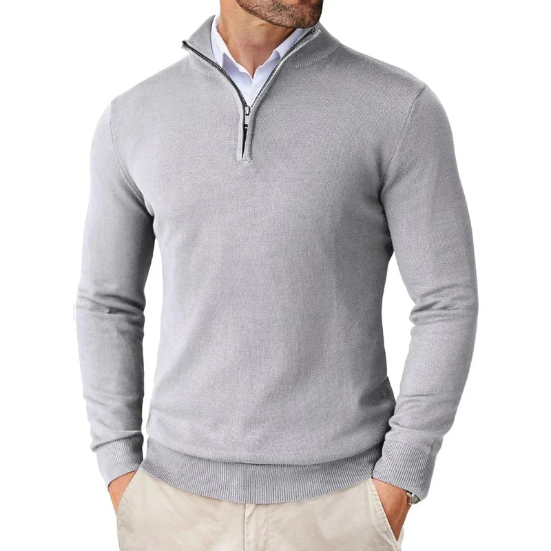 Lightweight Classic Men’s Knit Jumper - Zip Collar, Cotton