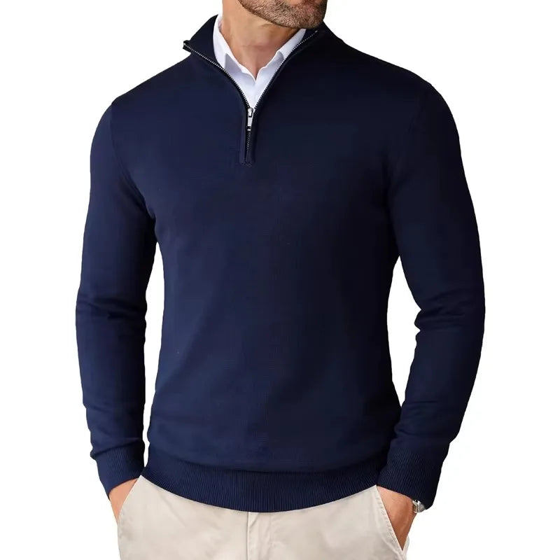 Lightweight Classic Men’s Knit Jumper - Zip Collar, Cotton