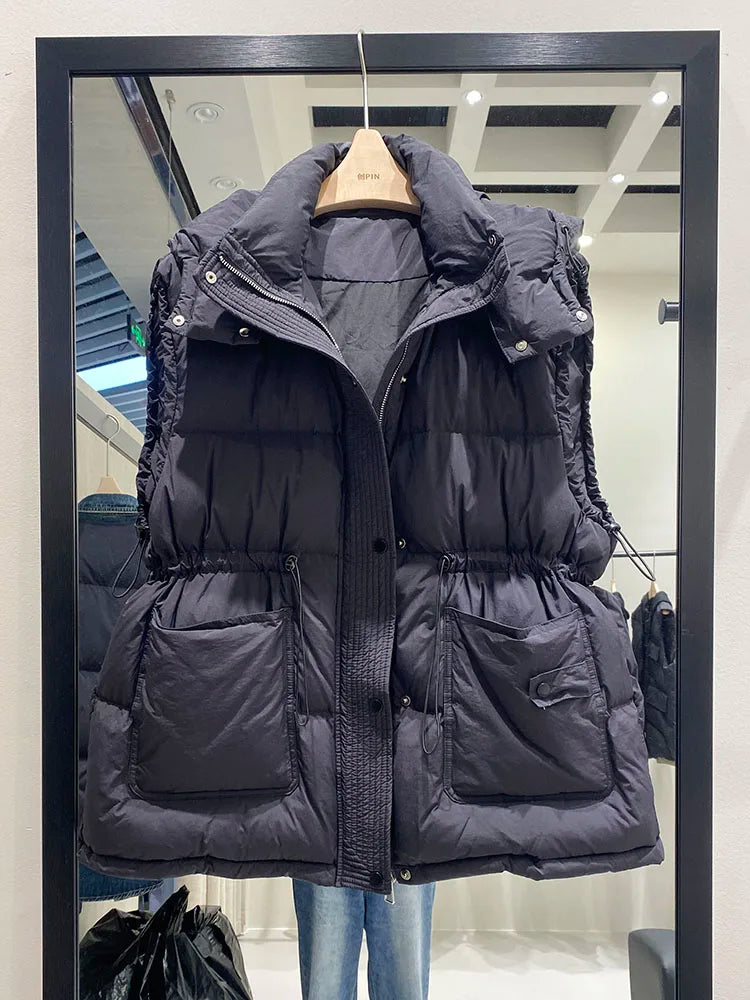 Lightweight Relaxed Women Down Vest - Hooded, Down, Winter