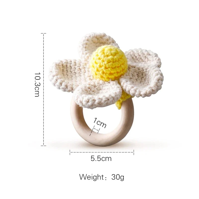 Wooden Crochet Animal Teether Rattle Newborn Sensory Toys