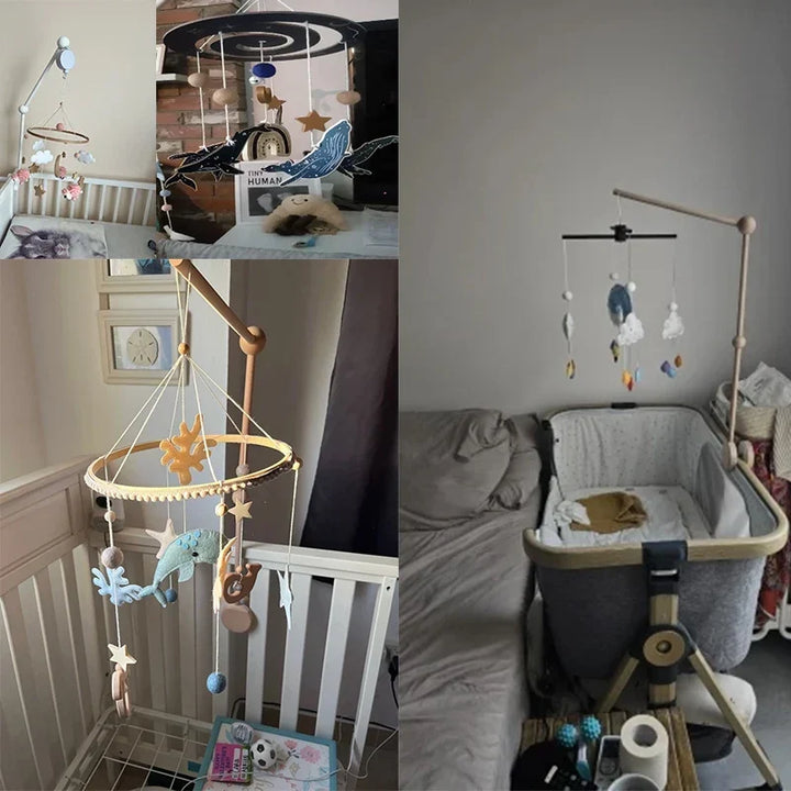 Wooden Crib Mobile Bracket Newborn Sensory Toys Soothing