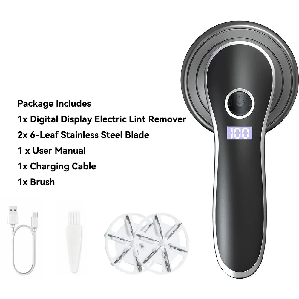 Electric Digital Display Lint Remover Portable Fabric Shaver for Clothes Fluff and Hair Balls