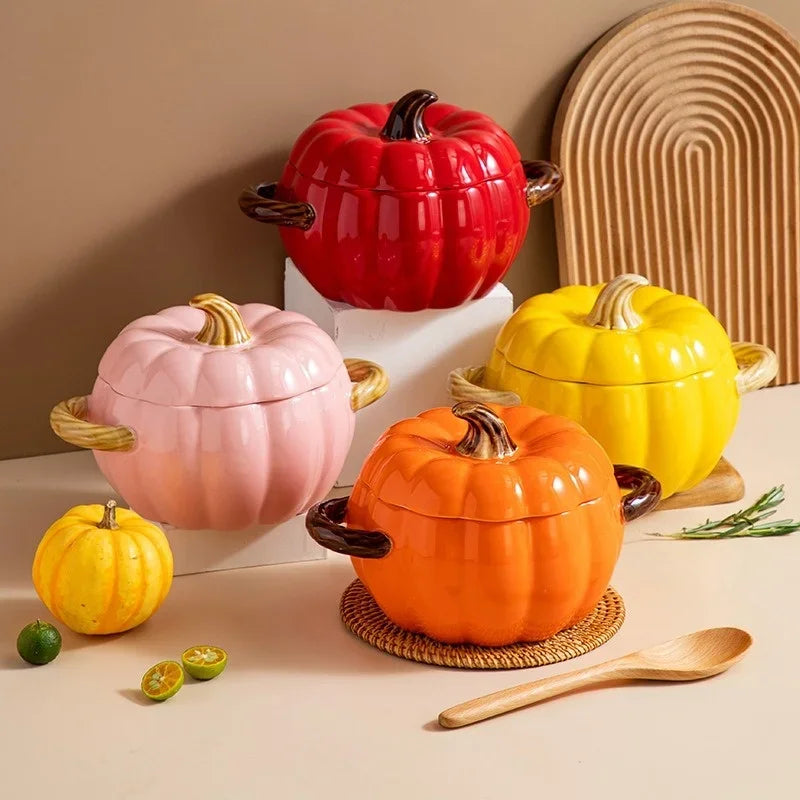 Pumpkin Soup Pot 1.4L Ceramic Bowl With Lid Halloween