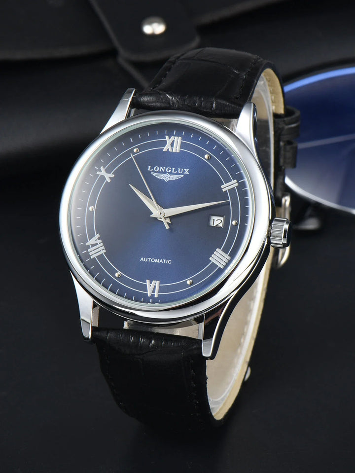 Automatic Watch Leather Strap Mechanical Date Waterproof