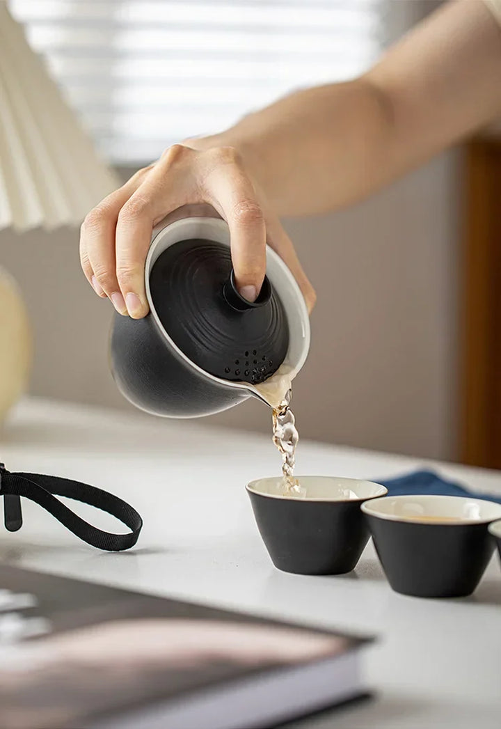 Portable Ceramic Travel Tea Set With Case Gift Kit