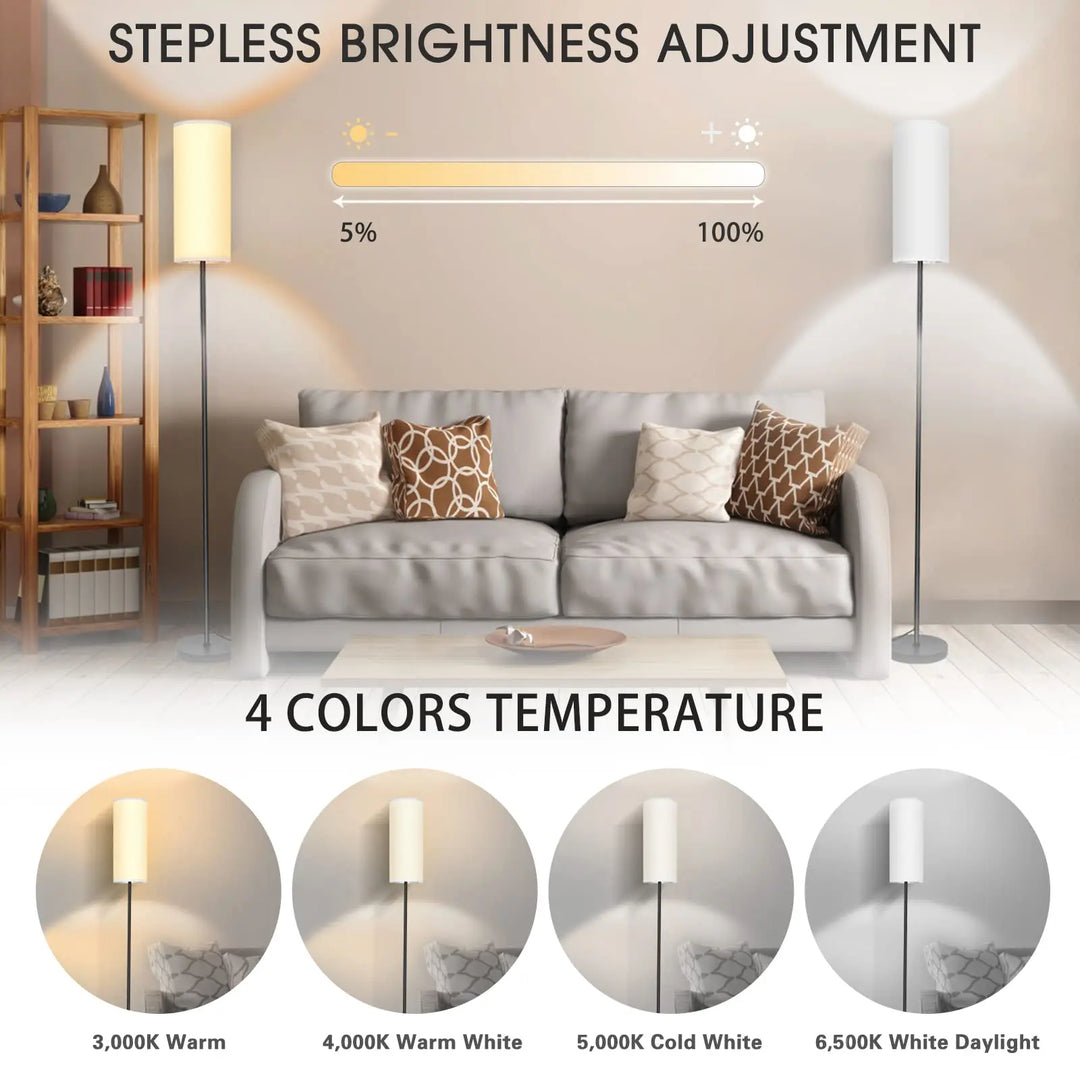 Japandi  Modern Floor Lamp With Fabric Shade Stepless Dimming