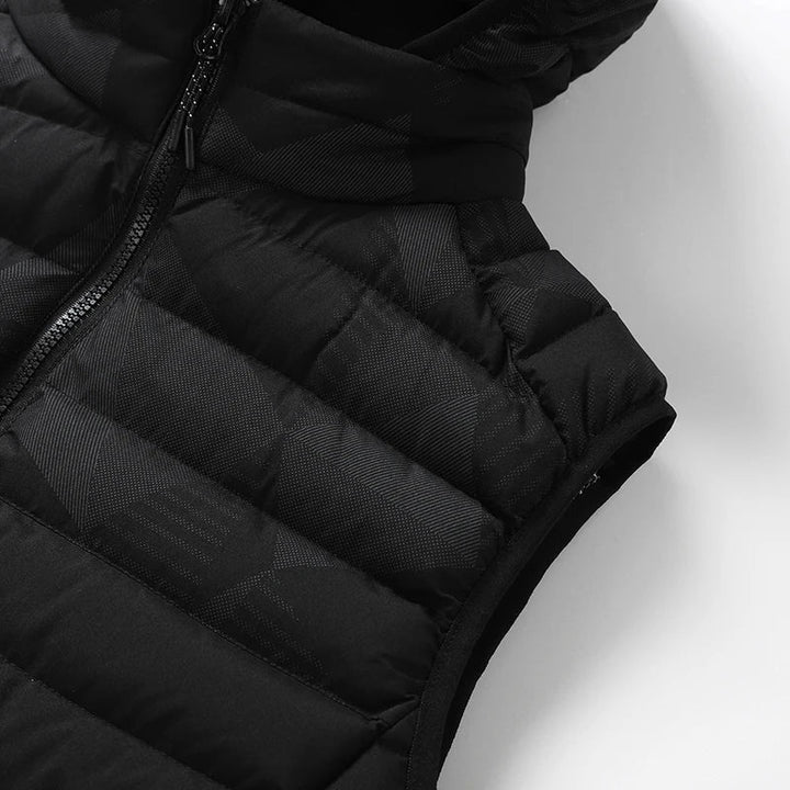 Warm Men’s Sleeveless Vest - Quilted Hood, Cotton Poly