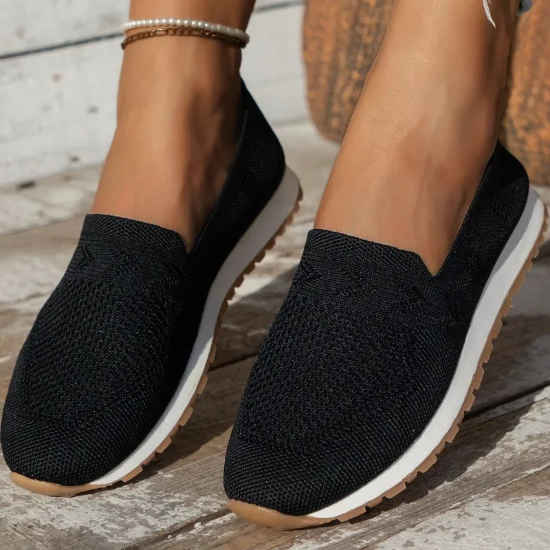 Solid colour Casual Flats Slip-On Mesh Breathable Round Toe Shoes Women&