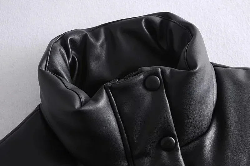 Warm Women’s PU Leather Vest - Padded Short, For Winter