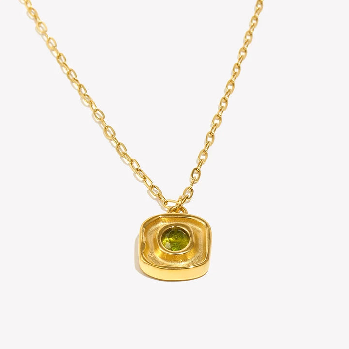 Necklace Green Zircon - Stainless Steel Paperclip Chain, 18K Gold Plated, Hypoallergenic Waterproof jewellery Fall 2026 Gift