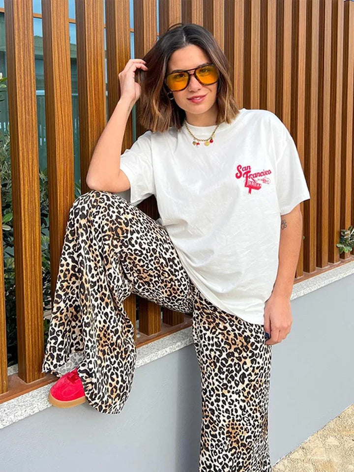 Wide Leg Leopard Print Trousers for Women, High Waist Comfortable Trousers for Casual and Chic Occasions