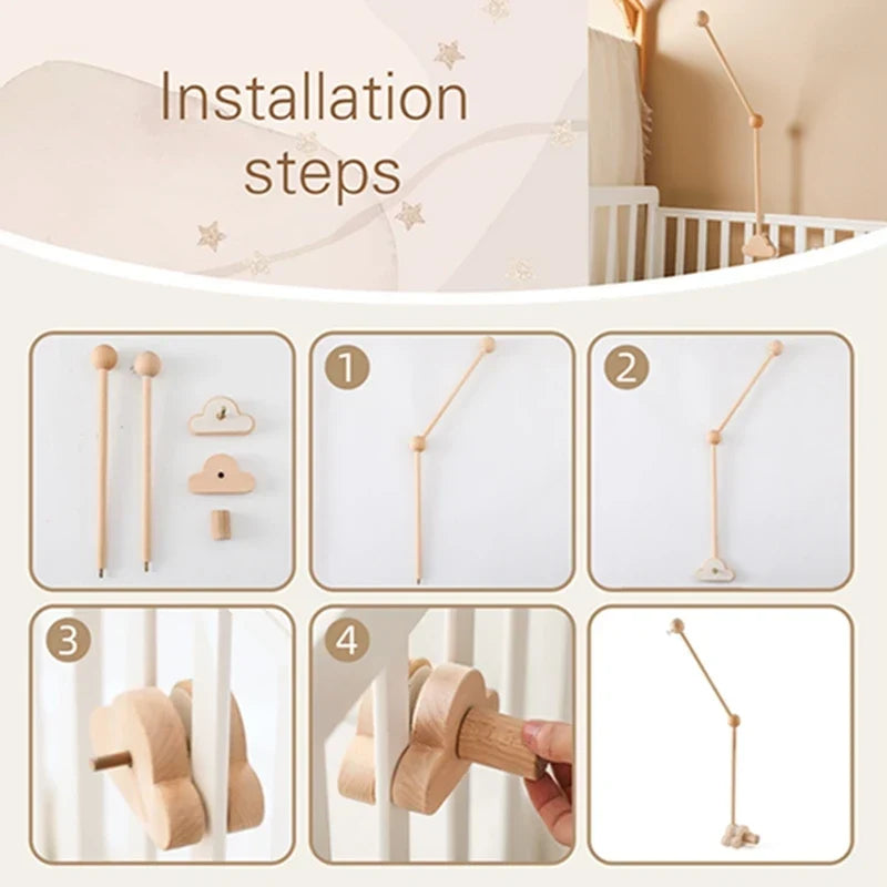 Wooden Crib Mobile Bracket Newborn Sensory Toys Soothing