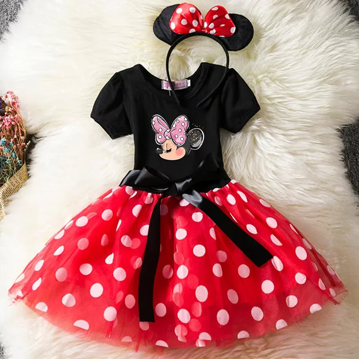 Lightweight girls' Minnie Mouse dress – knee-length polka-dot tutu, cotton-polyester-voile, birthday party