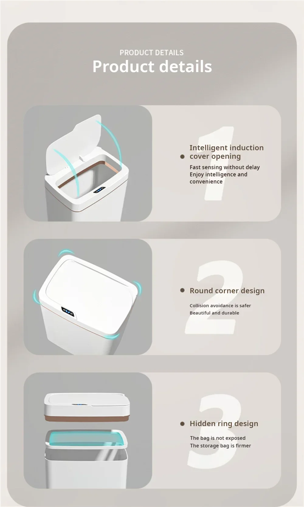 Touchless Smart Sensor Trash Can 15L Waterproof Automatic